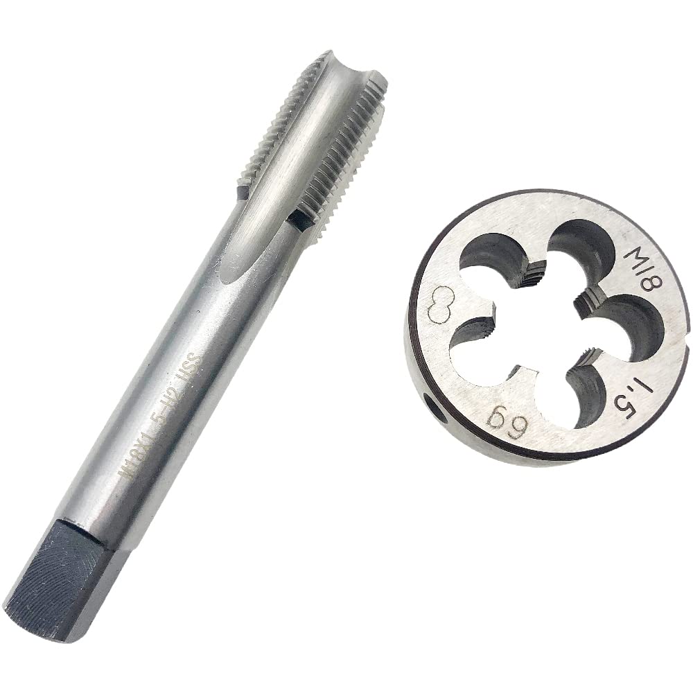 Juego de machos y terrajas M18 x 1,5, tornillo para máquina, macho M18 x 1,5, mano derecha HSS, herramienta de rosca métrica M18 x 1,5, mano derecha, macho de rosca M18 x 1,5 y terraja redonda, mano