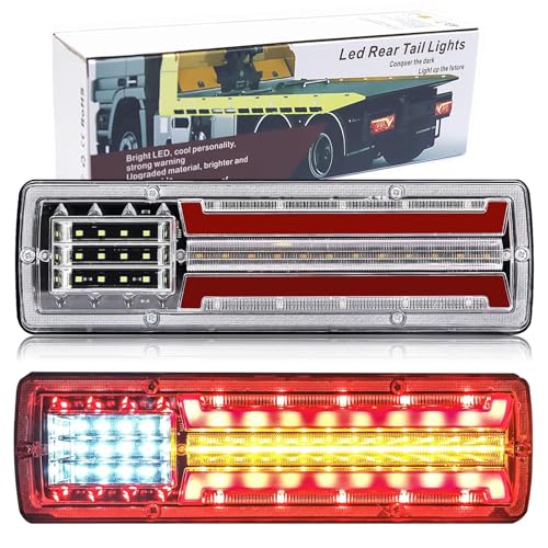 NWpangu 2PCS LED Truck Rear Tail Lights Multifunction Turn Signal Reverse Lights Brake Stop Light for Trailer Tractor Pickups RV Camper UTV Vans.