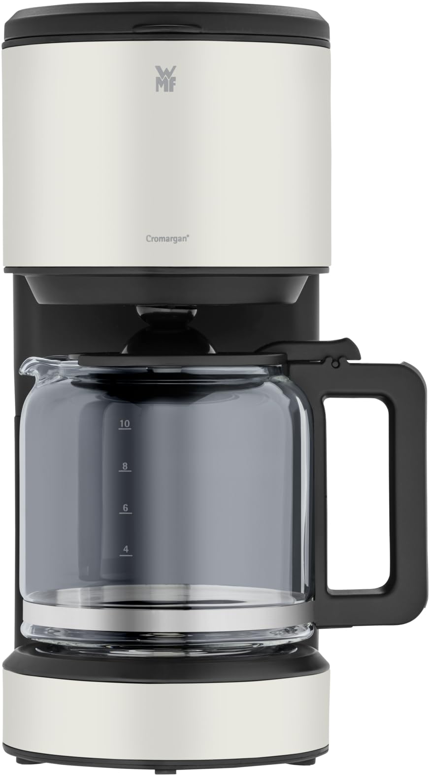 Machine à café filtre WMF Stelio Aroma en acier inoxydable blanc mat - Machine à café avec verseuse en verre pour 10 tasses, anti-goutte, plaque chauffante et arrêt automatique, 1000 W, facile à nett