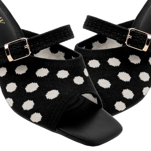 Image of Tilocow Knit Heeled Sandals for Women Square Open Toe Heeled Mules Chunky Block Low Heel Slip On Slides