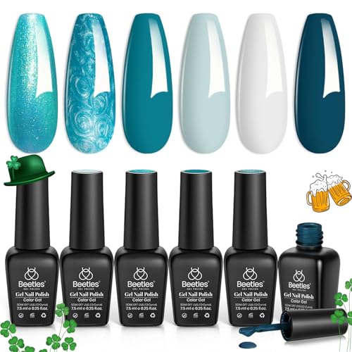 Image of Beetles Blue Gel Polish Set - Mermaid Treasures Collection, Glitter Pearl Polish Navy Dark Blue Colors Gel Nail Art Design Soak off Uv Led Nail Lamp St Patrick Day