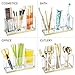 mDesign Plastic Makeup Organizer Caddy Bin with 3 Sections for Bathroom Vanity Countertops or Cabinet: Stores Makeup Brushes, Eye and Lip Pencils, Lipstick, Lip Gloss, Concealers - Clear/Soft Brass