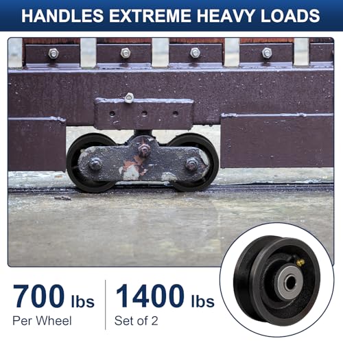 Image of 4 inch x 1.5 inch V-Groove Steel Wheel, 7 /8 inch Wide 90 Groove Fits 1 inch Angle Iron Track, Heavy Duty Industrial Track Wheel with Relief Groove, High Load Capacity(2 Pack)