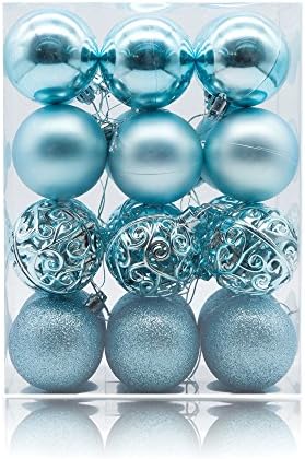 AMS 2.36''/60mm 24ct Christmas Balls Tree Pendants Shatterproof Ornaments Seasonal Decorations for Tree Decor,Holiday,Xmas(Light Blue)