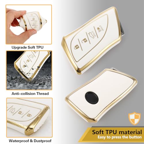 Image of Key Fob Cover for Lexus, White Braided Loop Keychain, Gold Edge | Wear-resistant TPU shell, white PU braided short loop, daily splash, scratch and drop protection, normal signal use