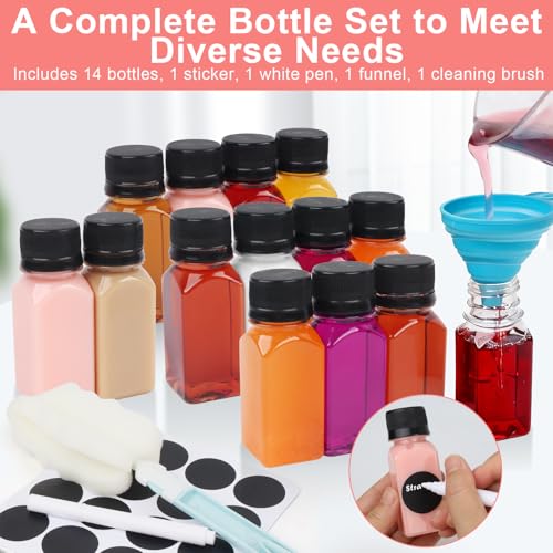 14 Stück Kleine Flaschen zum Befüllen, 60 ML/2oz Ingwer Shot Flaschen zum Befüllen Kunststoff, Wellness Mini Plastikflasche Trinkflasche für Smoothie, Saft, Ingwer, Juicer Shots, Wasser (Schwarzß)