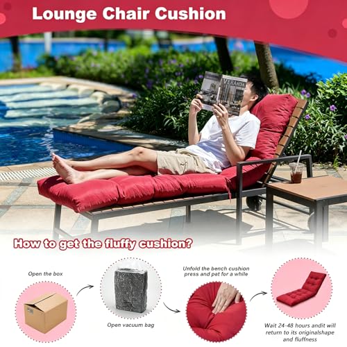 LCYY.TG Outdoor Lounge Chair Cushions, 74.4 x 22 x 4.7 Inches Waterproof Fade Resistant Patio Cushion for Chaise Lounger(Red) by LCYY.TG - Used condition - Image 7