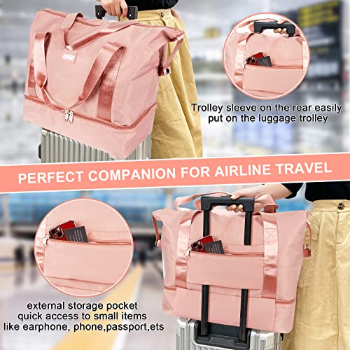CS COSDDI Travel Duffel Bag, 29L Weekend Bag with Trolley Sleeve, Dry & Wet Seperated Sports Gym Bag Waterproof Bag Carry On Bag for Women Men Weekender Tote Bag Hospital Bag Cabin Bag - Image 3