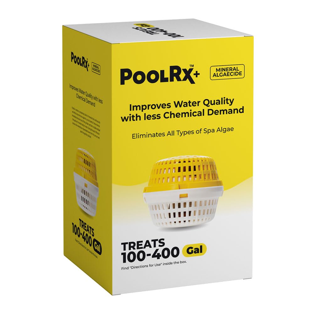 PoolRx+ Mineral Algaecide Unit, up to 6-Month Algae Control, for 100-400 gallons, Yellow & White, New Formula with Silver.