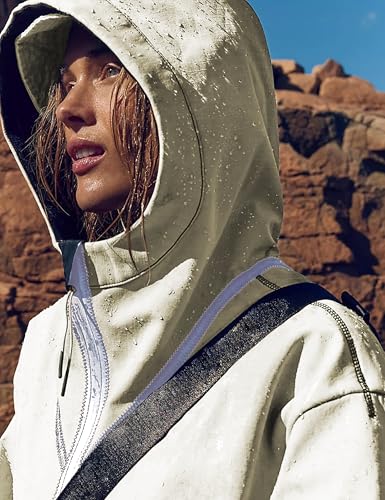 Yeokou Womens Windbreaker Jacket Outdoors Hiking Reflective Striping Hooded Half Zip Pullover Contrast Pocketed Outerwear4