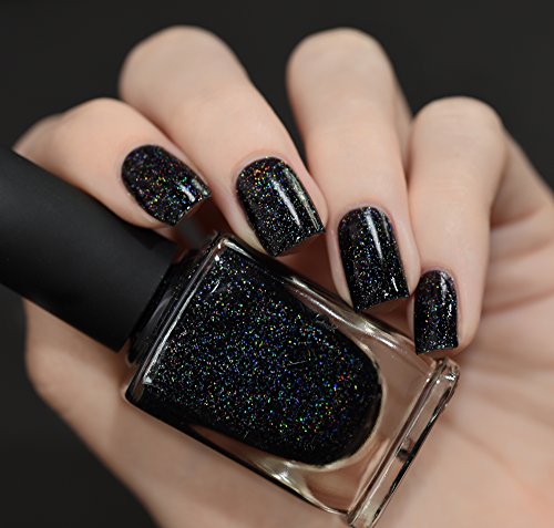 Image of ILNP Cityscape - TRUE Black Holographic Jelly Nail Polish, High Gloss and Sparkle, Long Lasting, Chip Resistant Manicure, Non-Toxic, Vegan, Cruelty Free, 12ml