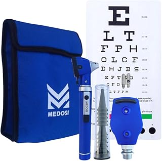 ENT Fiber Optic Otoscope Ophthalmoscope Set - Ear Diagnostic Scope LED light Illumination Medical Examination Kit (Blue Ot...