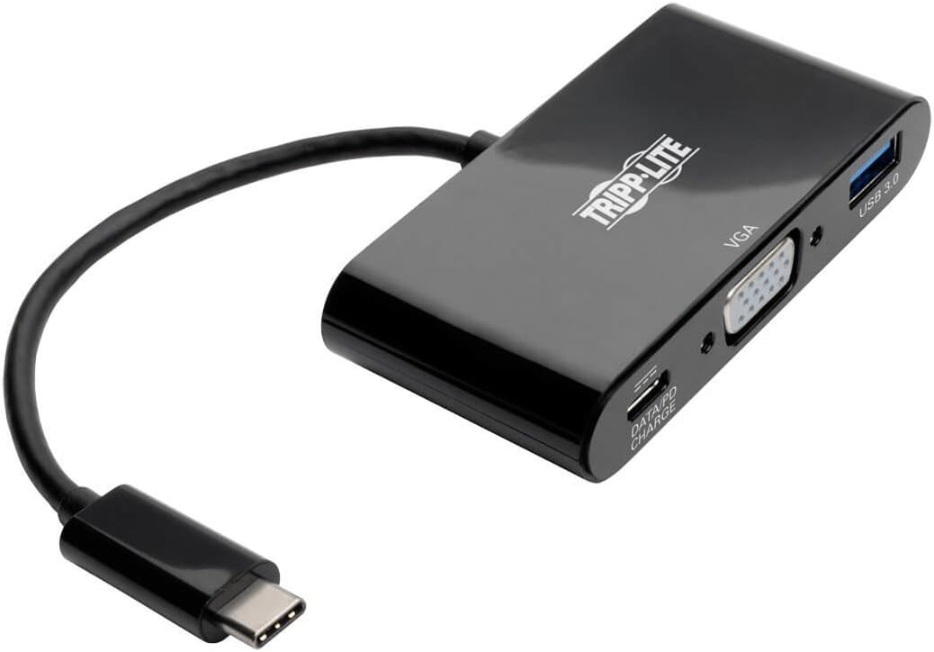 Tripp Lite USB C to VGA Multiport Adapter w/ USB-A Hub & PD Charging 1080p, USB 3.1 Gen 1, Thunderbolt 3 Black (U444-06N-VUB-C)