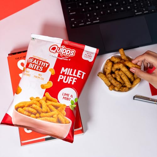 Image of Quipps Millet Puff Lime & Mint | Healthy Millet Snack | Non-Fried Roasted Puffs | High Fiber & Plant Protein | Gluten Free, Vegan, Non-GMO | No Preservatives, No Palm Oil | Light & Crunchy Healthy Snack for Office & Travel | Vegetarian | 60g