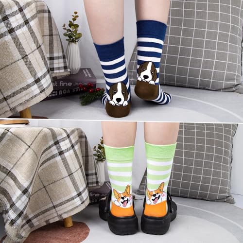 Chalier Cozy 5 Paar Damen Socken Niedliche Katzen Hunde Tiere Lustige Geschenk für Frauen Baumwollsocken Einheitsgröße(A4-Mix Hunde)