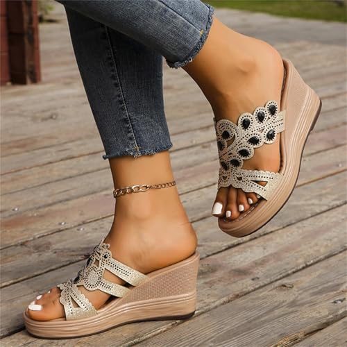 Women's Crystal Open Toe Wedge Sandals Slides 8cm High Heel Arch Support Platform Slippers Summer Slip-on Casual Sandals2