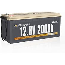 Power Queen 12V 200Ah Bateria de Litio,Recargable LiFePO4 con 100A BMS, Grado EV Celulas,2560Wh Energias,4000+ Ciclos Profundos, para Autocaravana, Fuera de la Red, Barco, Caravana, Energia Solar