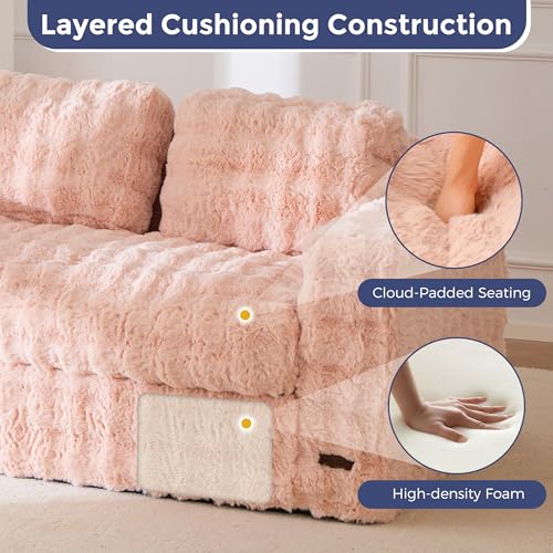 Image of MAXYOYO Loveseat Sofa Couch, Upholstered Bean Bag Chair Cloud Seat for Adults, Boneless Couch with Cushion & Pillows, Sofa in A Box, No Assembly Required, Bubble Pink, 2-Seat