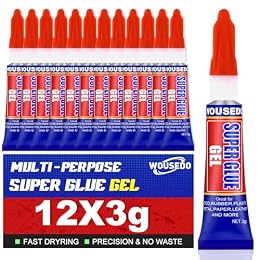 12 x 3g Super Glue Gel, Fast Strong Adhesive, Strong Cyanoacrylate (CA) Glue for Plastic, Metal, Ceramic, Leather, Wood, DIY Crafts and More – Quick Dry, Thick Formula, All-Purpose Instant Bond