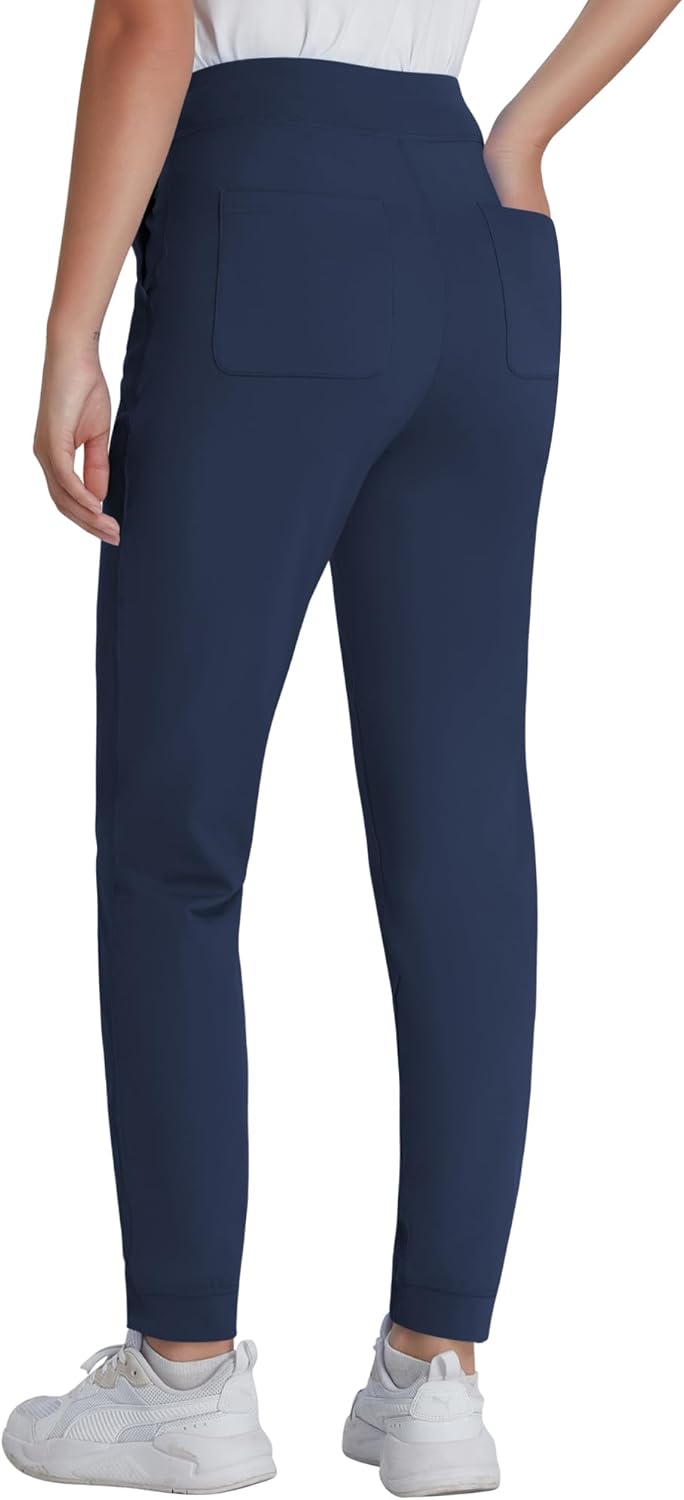 Yoga Scrub Pants for Women Jogger Style, High Rise Slim Fit Scrub Leggings with 5 Pockets, Anti-Wrinkle & Knit Yoga Waistband - Image 6