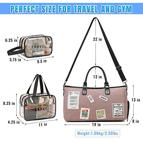 Weekender Bags For Women Tote Gym Travel Duffle Carry On Overnight Bag With Shoes Compartment Wet Pocket And 2 Free Toiletry Bags (Pink) #TOP1