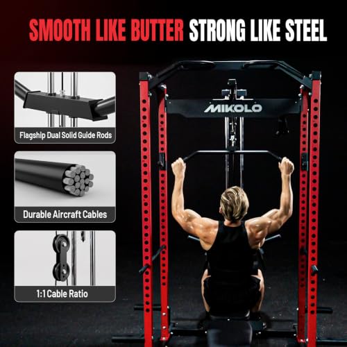 Image of Mikolo F4 2.0 Power Cage with Dual-Track Smooth Pulley System, 1200LBS Power Rack with Leg Hold-Down for Heavy LAT Pulldowns