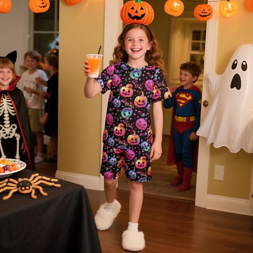 uideazone Girls Pajamas 3 Piece Set Cute Sleepwear Short Sleeve Shirt Pants Shorts Pjs Set 7-14 Years4