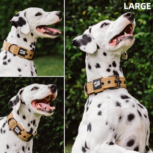 Image of Tuff Pupper Heavy Duty Tactical Dog Collar | 1.5 inch Wide Ballistic Nylon | Reflective Stitching | Integrated ID Tag Holder | Stainless Steel Buckle | Padded Lining | Medium & Large Dogs (Tan, Large)