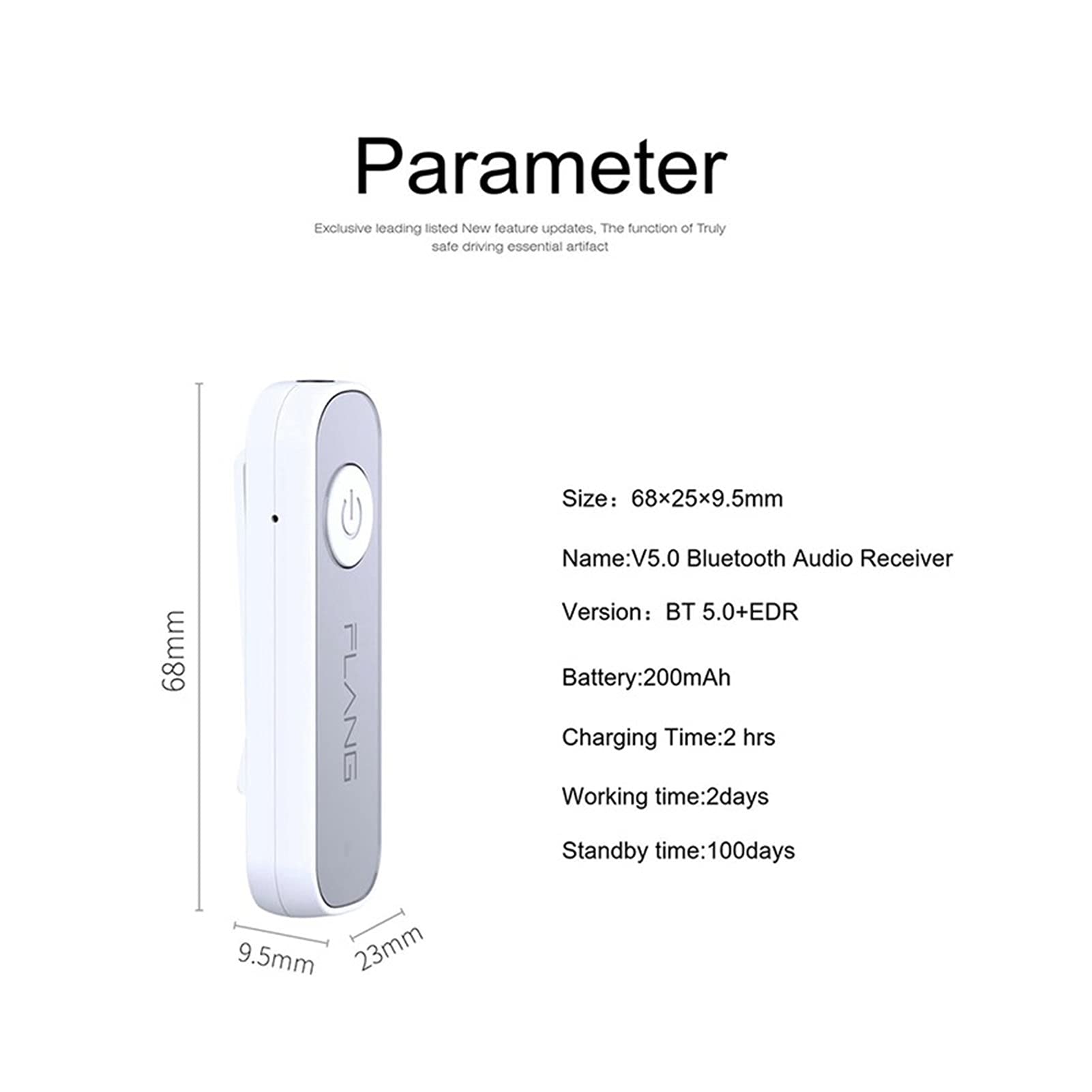 Adapter audio Bluetooth. Odbiornik Bluetooth 5.0 3,5 mm AUX. Jack Wireless Audio Adapter Stereo HandsFree Call & Mic Clip Bluetooth Zestaw samochodowy do słuchawek (Color Name : White)