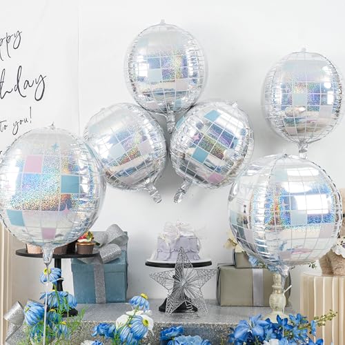 Image of 6 Pcs 22 Inch Iridescent Disco Ball Balloons Iridescent Big Disco Balloons