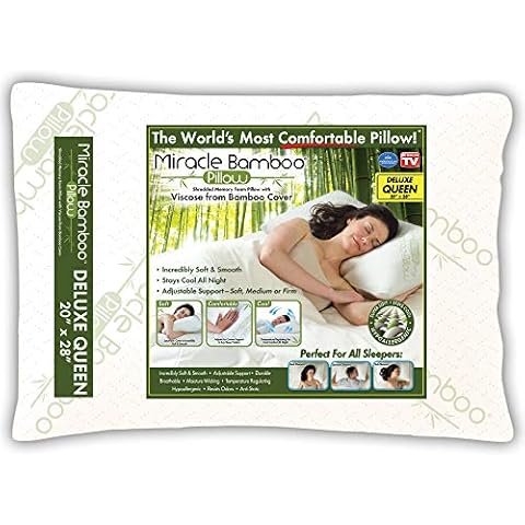 Ontel Miracle Shredded Memory Foam Pillow with Viscose from Bamboo Cover, Queen, White Cover