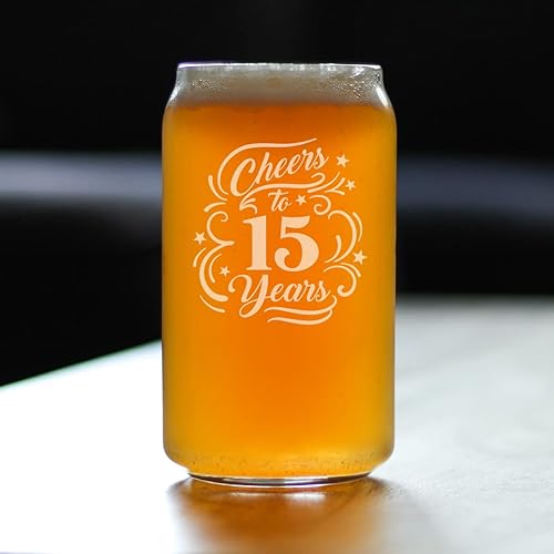 Miniatura 2 de Cheers to 15 Years - Beer Can Pint Glass Gifts for Women & Men - 15th Anniversary Party Decor - 16 Oz Glasses