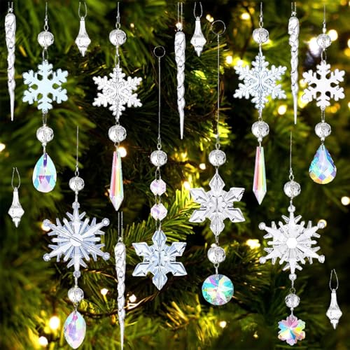 16 Stück Acryl Eiszapfen Schneeflocke Eistropfen Anhänger,Kristall...