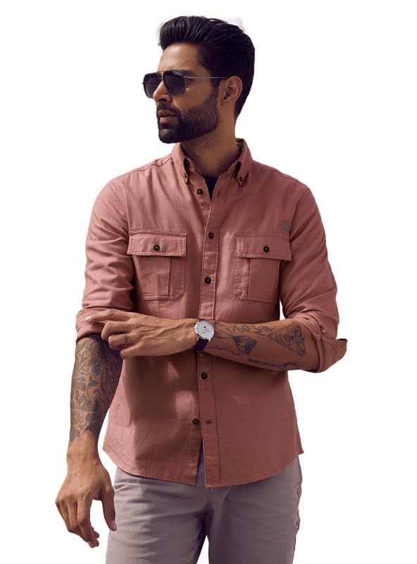 Casual Men’s Rust Twill Regular Fit Shirt