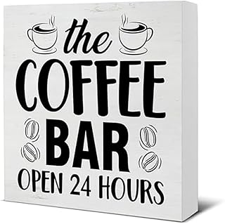 Coffee Signs For Coffee Bar The Coffee Bar Open 24 Hours Wooden Box Signs Decorations Home Kitchen Coffee Bar Coffee Shop Shelf Table Decor Gift For Women Men 5x5 Inch