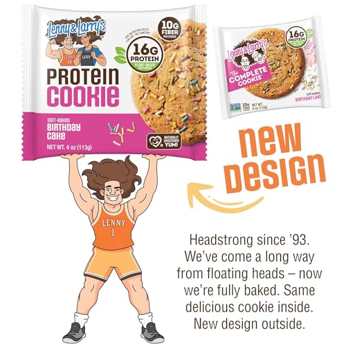 Image of Lenny & Larry's Protein Cookie, Birthday Cake - High Protein Snacks with 16g Plant Protein, 10g Fiber, Soft-Baked, Vegan, Non-GMO | 4 Ounce (Pack of 72)
