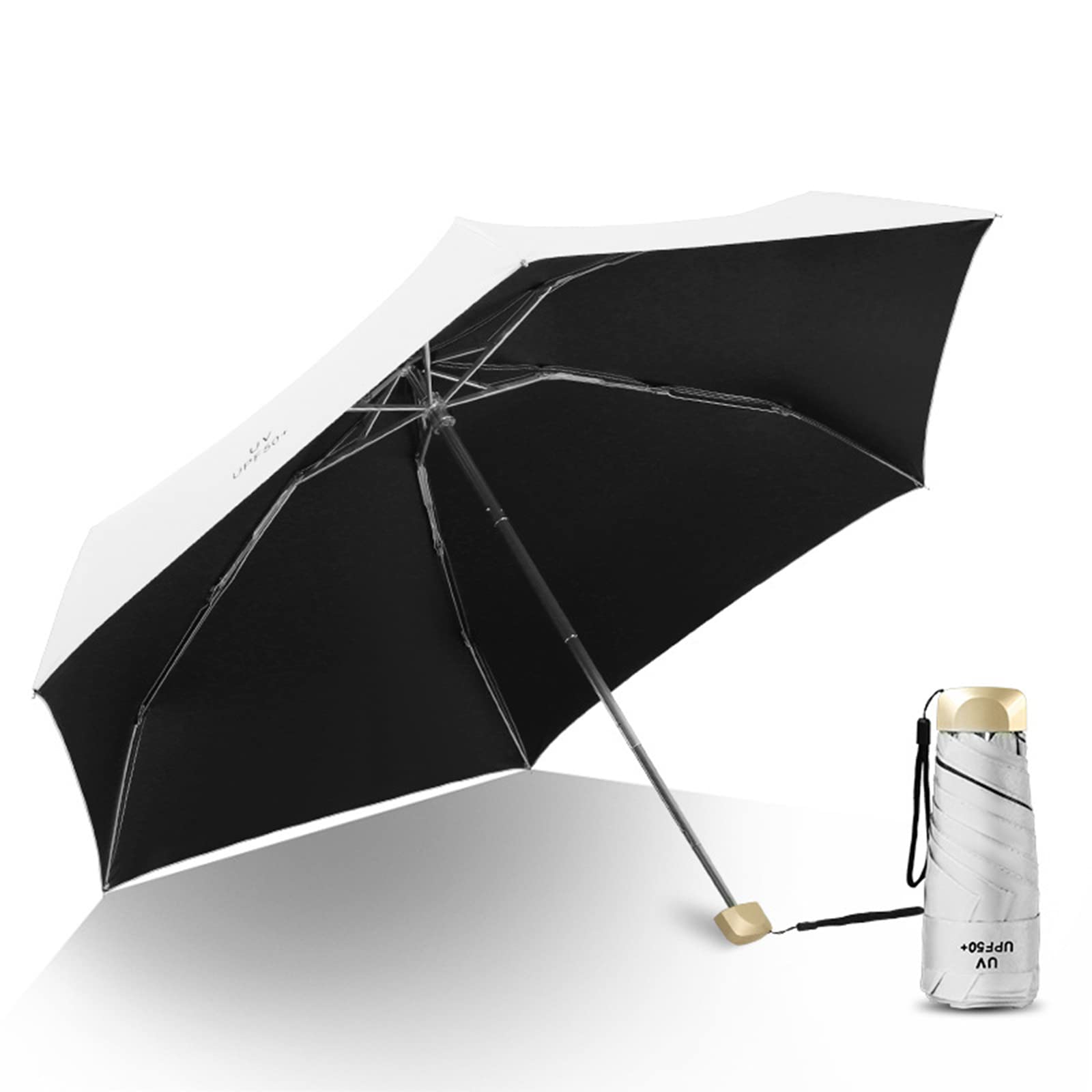 Paraguas, Paraguas Plegable de 6 Varillas, Resistente al Agua y a los Rayos UV(White)