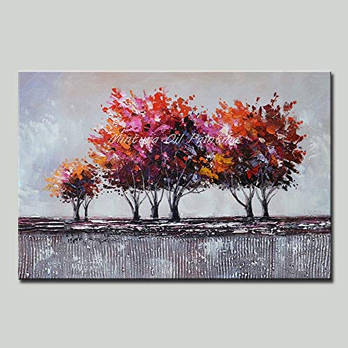 Peinture à l'huile arbre de vie rouge symbole de vitalité pour une décoration chaleureuse