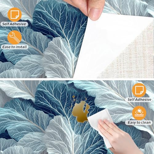 Image of Nuxovilar Blue Leaf Botanical Wallpaper Peel Stick Vinyl 15.75x39.37 | Flora Wrap, Liners, adhesive wallpaper, countertop contact paper, for bedroom, counter, table (Blue Leaf)