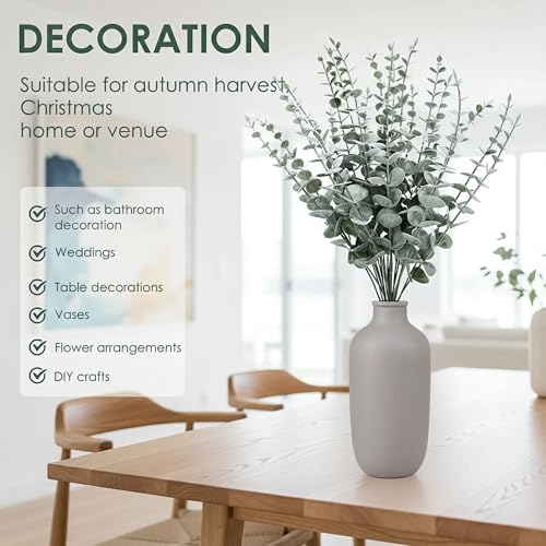 Image of CURATED CART Artificial Eucalyptus Stems Pack of 10 Realistic Green Leaves with Frosted Finish Flexible Fake Flowers Branches for Home Office Wedding Centerpiece Table Decor Christmas Decoration