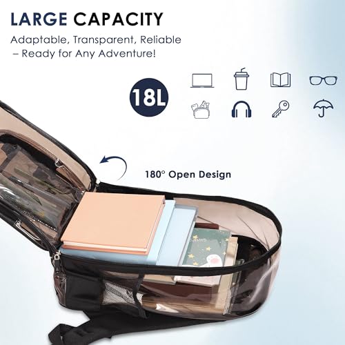 Clear Backpack for Stadium Events 0.5MM PVC Large Transparent Bookbag Clear Backpack for School See Through Bag 180° Open Design for School Sport Music Events Travel Security3
