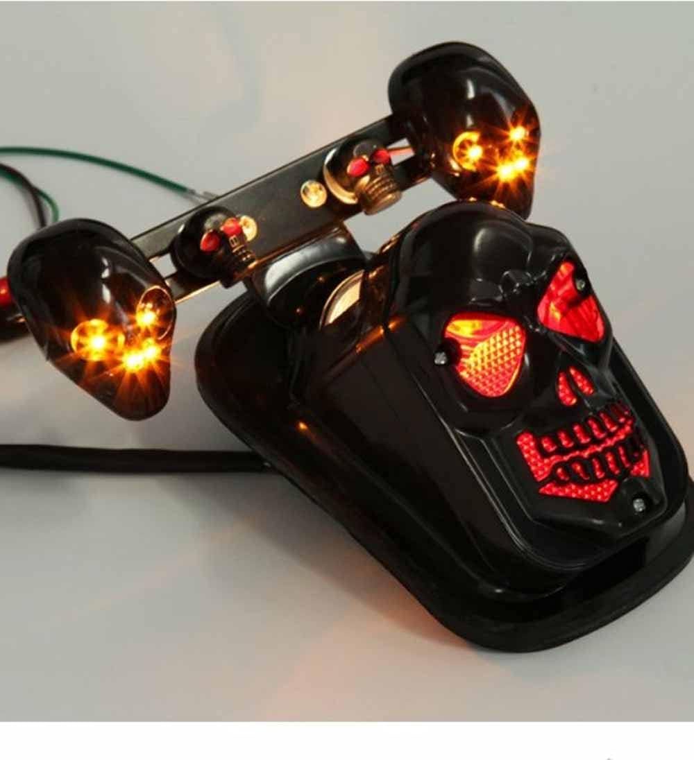 Motorcycle Skull Tail Light Integrated Turn Signal Skull Shape Black Casing Amber LED Brake Taillight Led Lights Fit for Har-ley