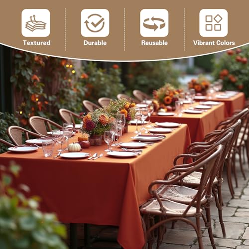 Image of sancua 2 Pack Fall Tablecloth 60 x 102 Inch Rust, Rectangle Thanksgiving Burnt Orange Table Cloth for 6 Feet Tables - Stain and Wrinkle Resistant Washable Polyester Table Cover for Dining Parties