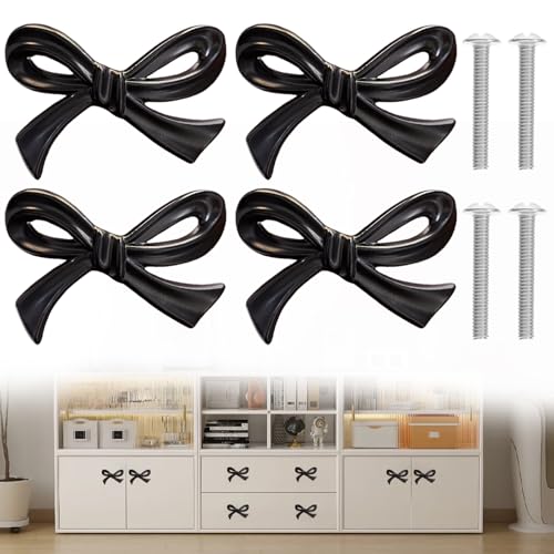 NNNJunhua 4Pcs Vintage Bow Cabinet Knobs (Black)