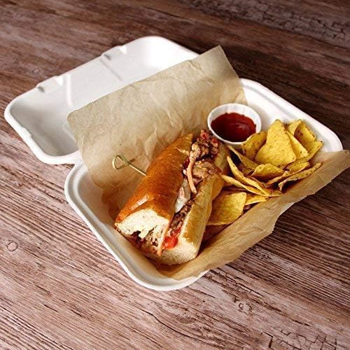 Biodegradable Sugarcane Clamshell Takeaway Box 9 x 6 Inch - Pack of 50 - Eco-friendly Packaging