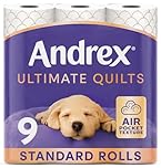 Andrex Ultimate Quilts Toilet Tissue 9 Standard Toilet Rolls, Air Pocket Technology for Soft, Thick Sheets (Previously Andrex Supreme Quilts Toilet Paper) – 9 Toilet Rolls