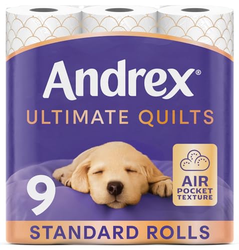 Andrex Ultimate Quilts Toilet Tissue 9 Standard Toilet Rolls Air Pocket Technology for Soft Thick Sheets (Previously Andrex Supreme Quilts Toilet Paper) 9 Toilet Rolls