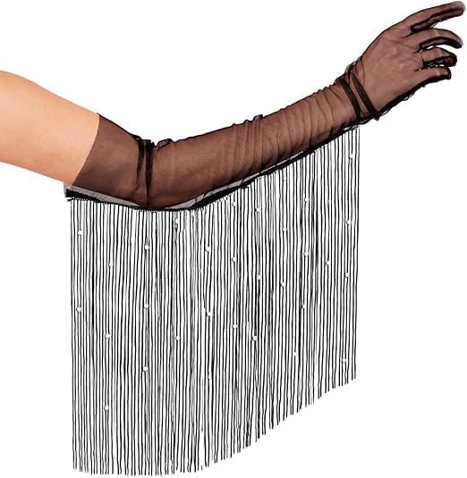Tassel Beads Glove for Women Long Mesh Sheer Opera Fringe Glove Evening Party Stretchy 1920s Bridal Mitten for Costume Party Wedding Halloween - Image 2