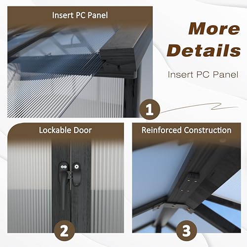 Image of MUPATER 8 x 8FT Wooden Polycarbonate Greenhouse with 6mm Polycarbonate Panels for UV Protection, Ventilated Window & Lockable Door, Walk-in Greenhouse for Outdoors, Patio, Backyard, Black