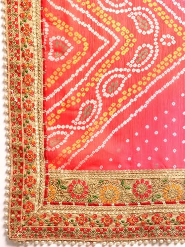 Image of Pandadi Saree Women's Elegance Chiffon Bandhani Saree with Heavy Lehenga Design